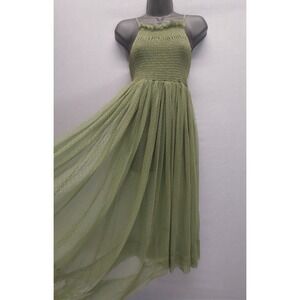 Intimately Free People Sheer Mesh Fairycore Maxi Dress Green XS/S Smocked Boho